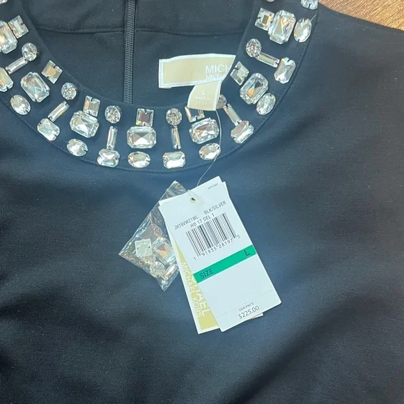 NWT - Michael Kors - Chic Black Sleeveless Dress with Jewel Accents - Picture 3 of 11